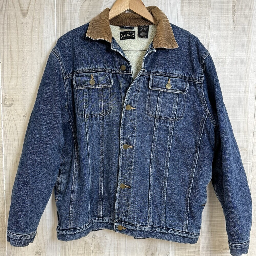 VTG High Noon‎ Sherpa Fleece Denim Jean Jacket Corduroy Collar M Grunge Hipster